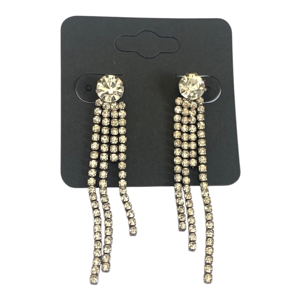 Dangle Crystal Fringe Earrings - Silver Tone